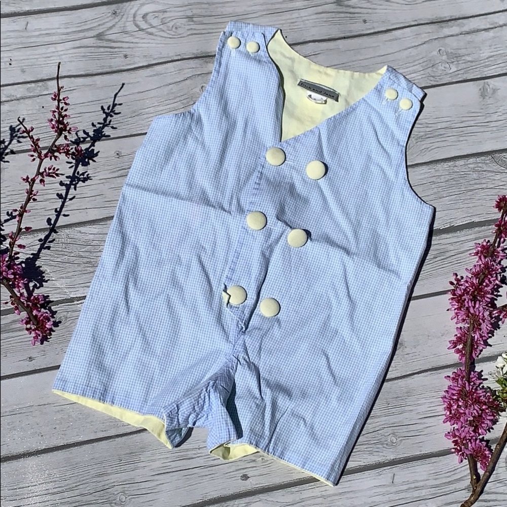 Dick and Jane Shortalls gingham blue&white size5